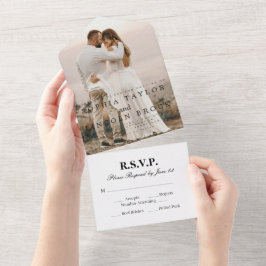 Romantisches kalligraphisches Monogramm-Hochzeitss All In One Einladung