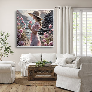 Romantisches Kunstposter einer schönen Frau im Som Poster