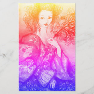 ROMANTISCHES LADY MIT PEACOCK FEATHER Pink Blue Briefpapier