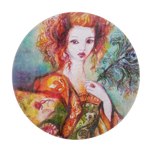 ROMANTISCHES LADY MIT PEACOCK FEATHER SCHNEIDEBRETT (Vorderseite)