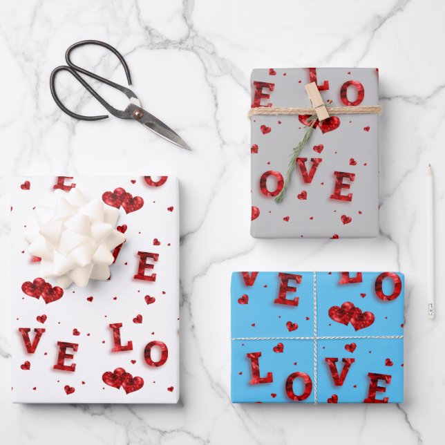 Romantisches Liebe Wrapping Paper Geschenkpapier Set (Vorderseite)