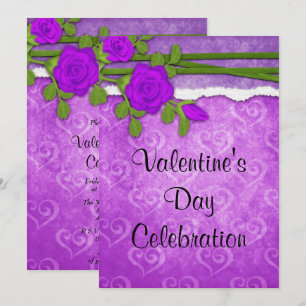 Romantisches lila BlumeValentine ` s Party Einladung