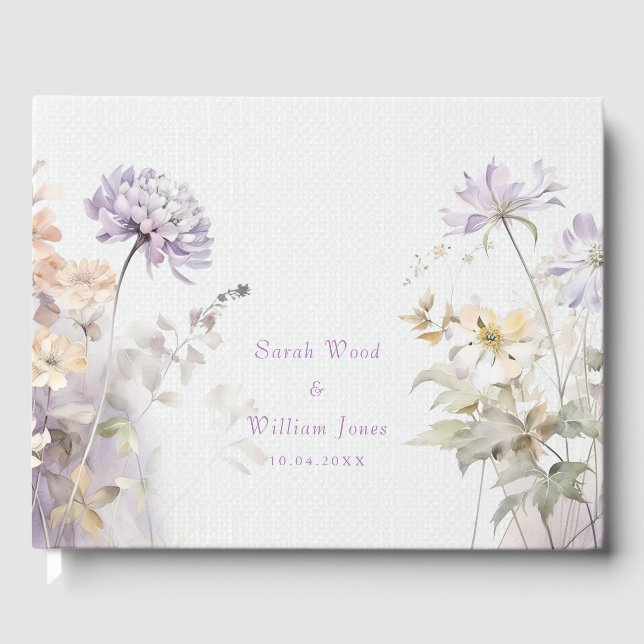 Romantisches lila floral WedgeGuest Book Gästebuch (Vorderseite)