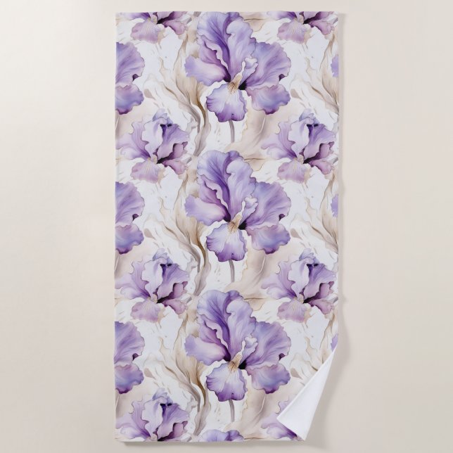 Romantisches Lila Iris-Brautparty Strandtuch (Vorderseite)