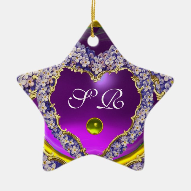 ROMANTISCHES LILAC HERZSTAR FOTO-VORLAGENMONOGRAMM KERAMIK ORNAMENT (Vorne)