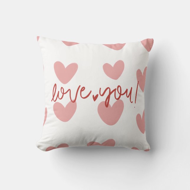 Romantisches "Love You" Rosa Herzen Gingham-Muster Kissen (Vorderseite)