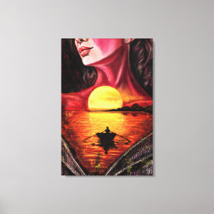 Romantisches Mädchen beim Sonnenuntergang Leinwand