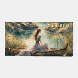 Romantisches Mädchen in einem Boot. Personalisiert Schreibtischunterlage