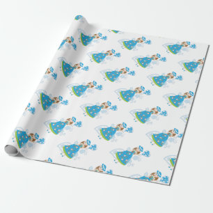 Romantisches Mädchen mit Herz und Blume Geschenkpapier