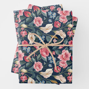 Romantisches Marineblumen-Gartenmuster Geschenkpapier Set