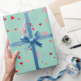 Romantisches Mintgrün Rote Herzen Valentinstag Geschenkpapier