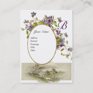 ROMANTISCHES MONOGRAMM, VIOLETTEN, lila grün Visitenkarte