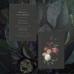 Romantisches Moody Dark Gray Blume Brautparty Einladung