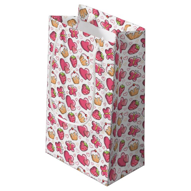 romantisches Nahrungsmittelmuster Kleine Geschenktüte (Rückseite Schrägansicht)