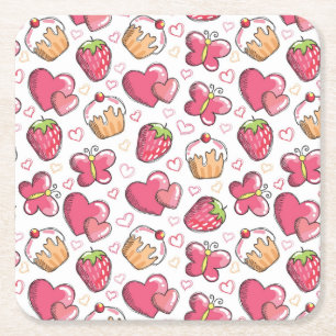 romantisches Nahrungsmittelmuster Rechteckiger Pappuntersetzer