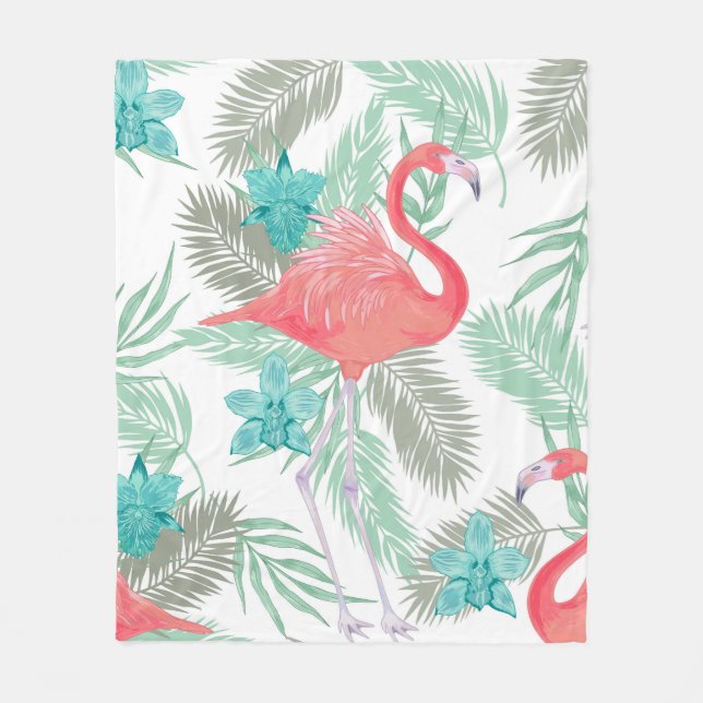 Romantisches nahtloses Muster mit Flamingo-Vogel u Fleecedecke (Vorderseite)