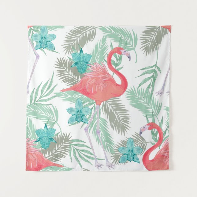 Romantisches nahtloses Muster mit Flamingo-Vogel u Wandteppich (Vorderseite)