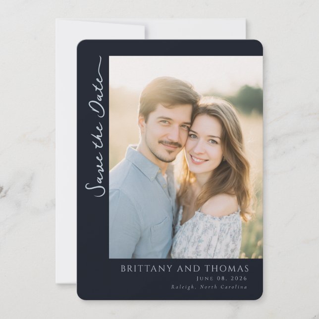 Romantisches Navy-Foto Save The Date (Vorderseite)