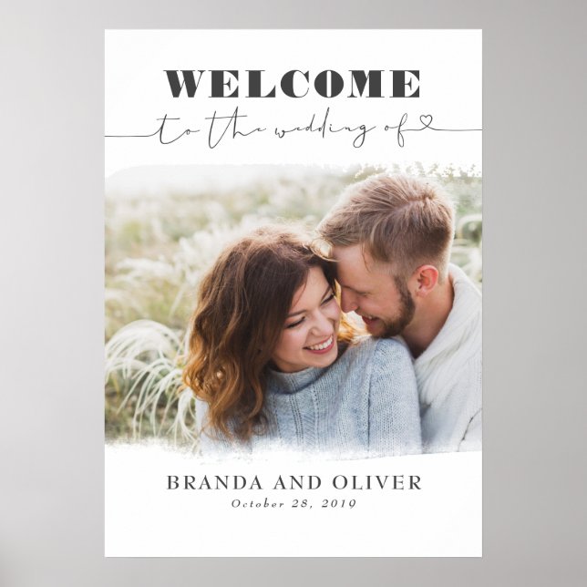 Romantisches Niedliches Foto Hochzeit Begrüßungsze Poster (Vorne)