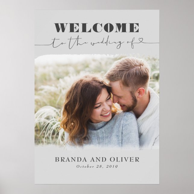 Romantisches Niedliches Foto Hochzeit Begrüßungsze Poster (Vorne)