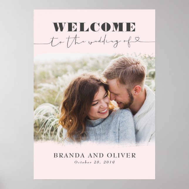 Romantisches Niedliches Foto Hochzeit Begrüßungsze Poster (Vorne)