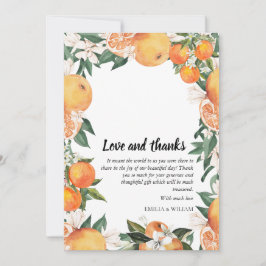 Romantisches Orangen Citrus Hochzeitssemble Foto Dankeskarte