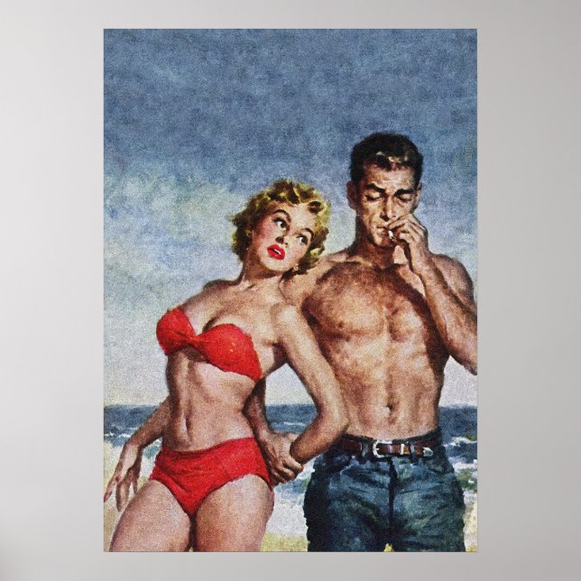 Romantisches Paar am Strand Vintage Pulp Cover Poster (Vorne)