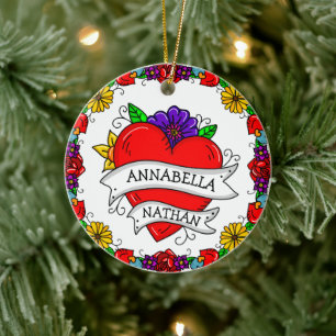 Romantisches Paar-Geschenk   Tattoo Style Art Keramik Ornament