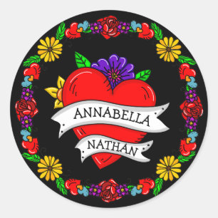 Romantisches Paar-Geschenk   Tattoo Style Art Runder Aufkleber