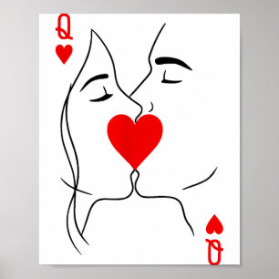 Romantisches Paar küsst Herz-Dame beim Pokerspiele Poster