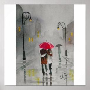 ROMANTISCHES PAAR ROT UMBRELLA POSTER
