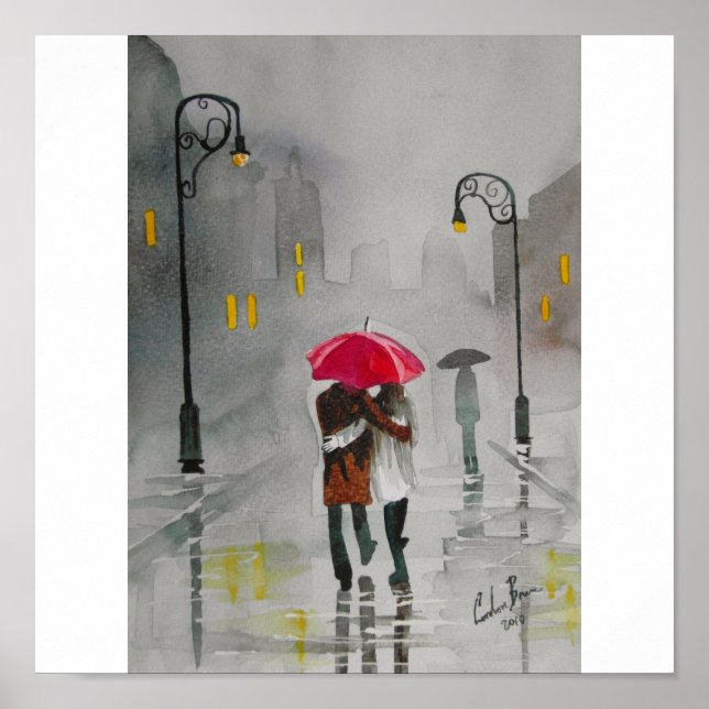 ROMANTISCHES PAAR ROT UMBRELLA POSTER (Vorne)
