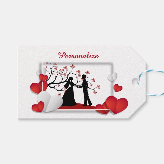 Romantisches Paar Silhoutte Rote Herzen Personalis Geschenkanhänger (Vorderseite (Horizontal))