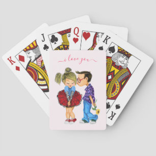 Romantisches Paar spielt Karten - Ich liebe Dich Spielkarten
