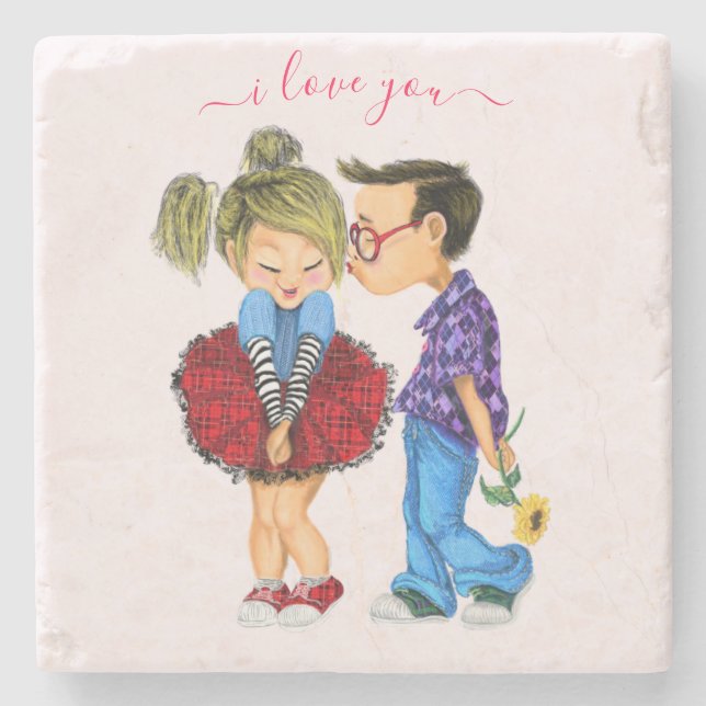 Romantisches Paar Steinuntersetzer - Liebe (Vorderseite)
