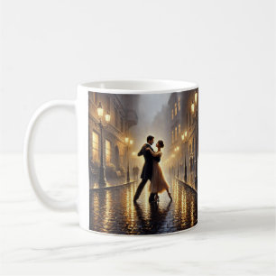 Romantisches Paar tanzt im Regen Kaffeetasse