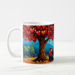 🌳 Romantisches Paar unter dem Baum beim Kaffeetri Kaffeetasse