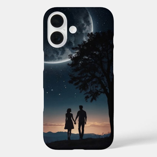 Romantisches Paar unter dem Mond iPhone 16 Hülle (Rückseite)