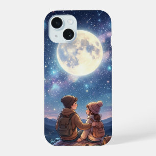Romantisches Paar unter Vollmond und sternenklarer iPhone 15 Hülle