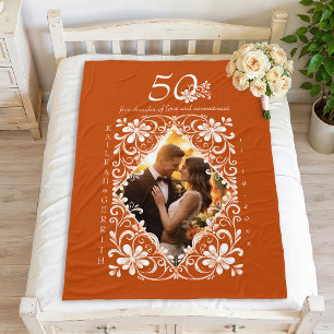 Romantisches Paarfoto verbranntes Orange 50 Hochze Fleecedecke
