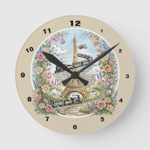 Romantisches Paris, Eiffelturm, französische Kunst Runde Wanduhr