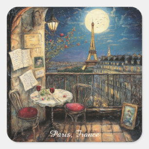 Romantisches Paris Frankreich Eiffelturm Illustrat Quadratischer Aufkleber