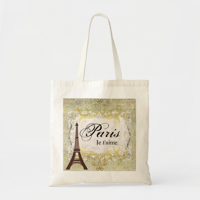 Romantisches Paris Je t'aime ~ Vintage Art Tragetasche (Vorne)