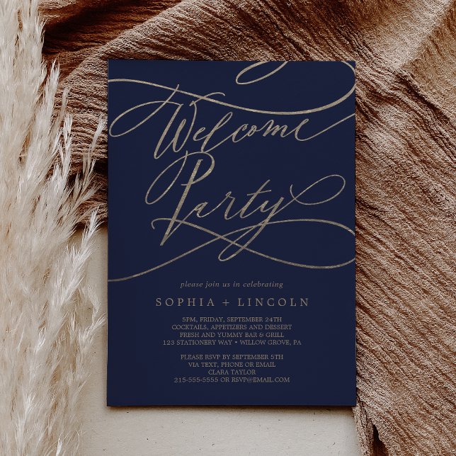 Romantisches Party für Hochzeiten und Hochzeiten Einladung (Romantic Navy and Gold Wedding Welcome Party Invitation)