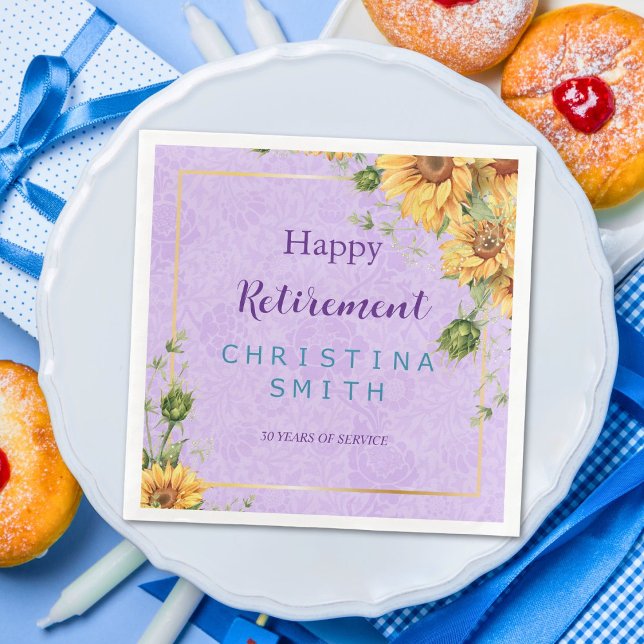 Romantisches Party für Sonnenblumen Serviette (Romantic Sunflower Watercolor Retirement Party)