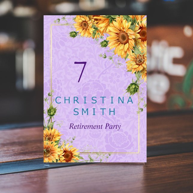 Romantisches Party für Sonnenblumen Tischnummer (Romantic Sunflower Watercolor Retirement Party)