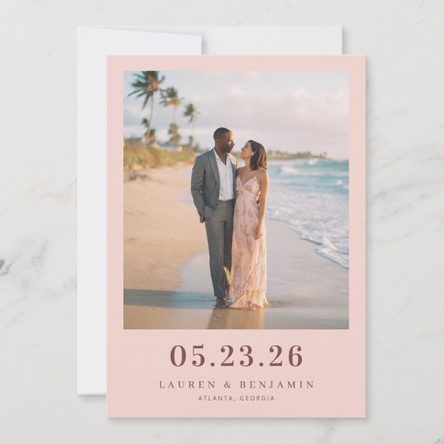Romantisches Pastell-Strandfoto Save The Date (Vorderseite)