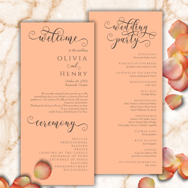 Romantisches Peach Wedding Programm (Von Creator hochgeladen)