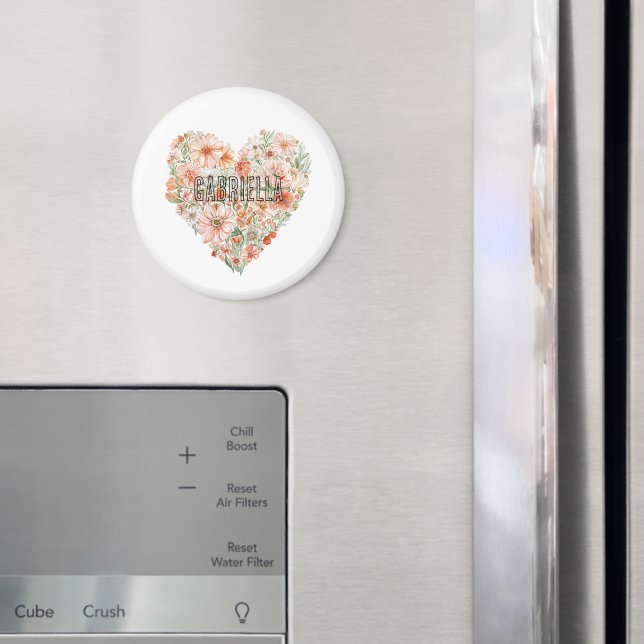 Romantisches Pfirsich-Minz-Blumenherz Magnet (In Situ (Kühlschrank))