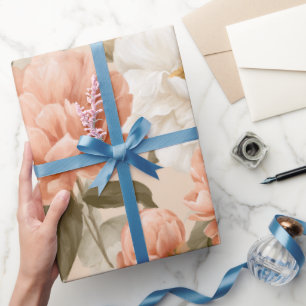 Romantisches Pfirsich-Pfingstrosen-Elfenbein-Blume Geschenkpapier